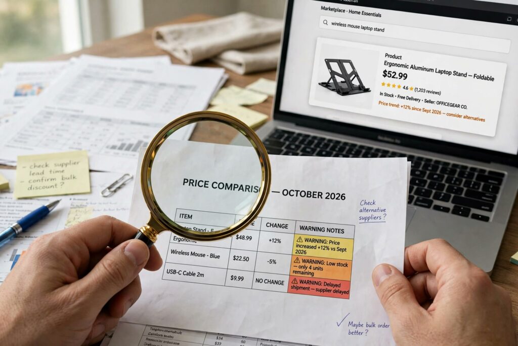 Checking a marketplace website listing against a vetting checklist