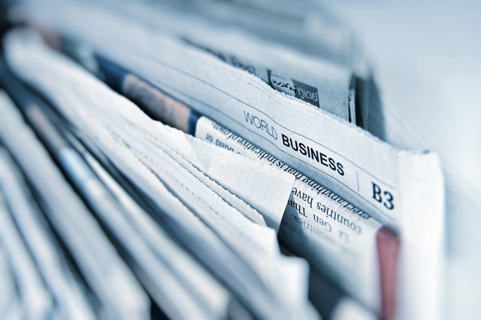 Business newspaper article close-up